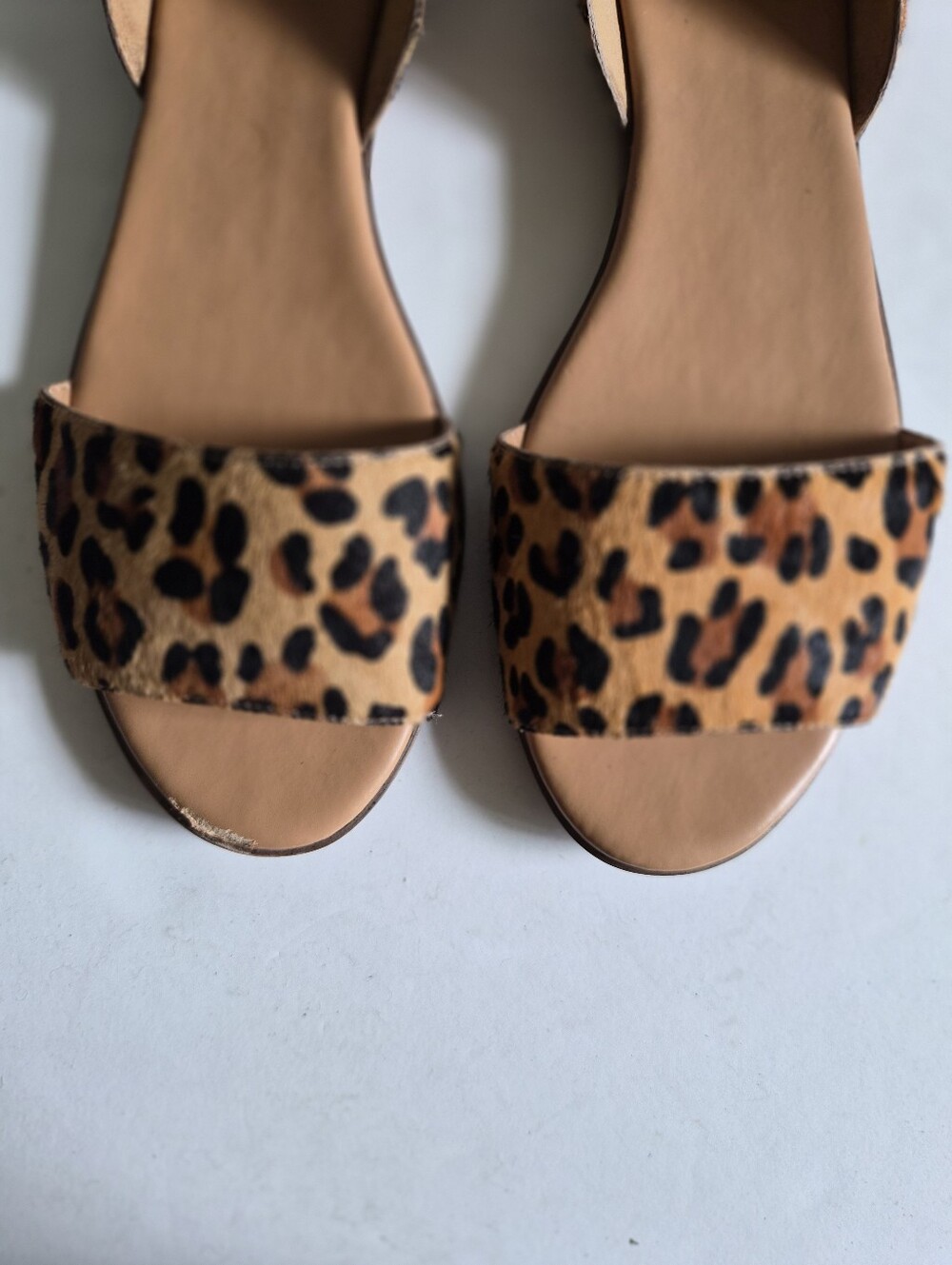 J.Crew Morgan Leopard Calf Hair Peep Toe Flats Size 9.5 Brown Tan Animal Print - Picture 3 of 16